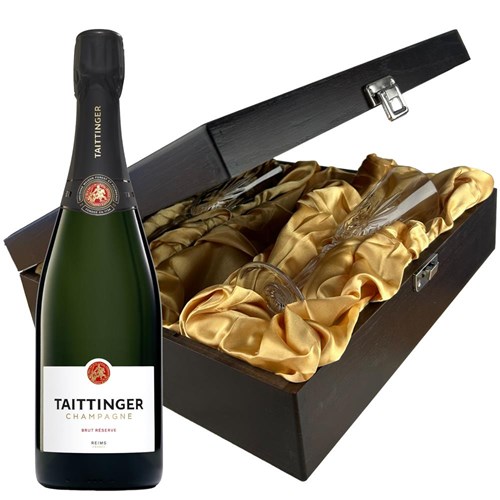 Taittinger Brut Champagne 75cl And Flutes In Luxury Presentation Box